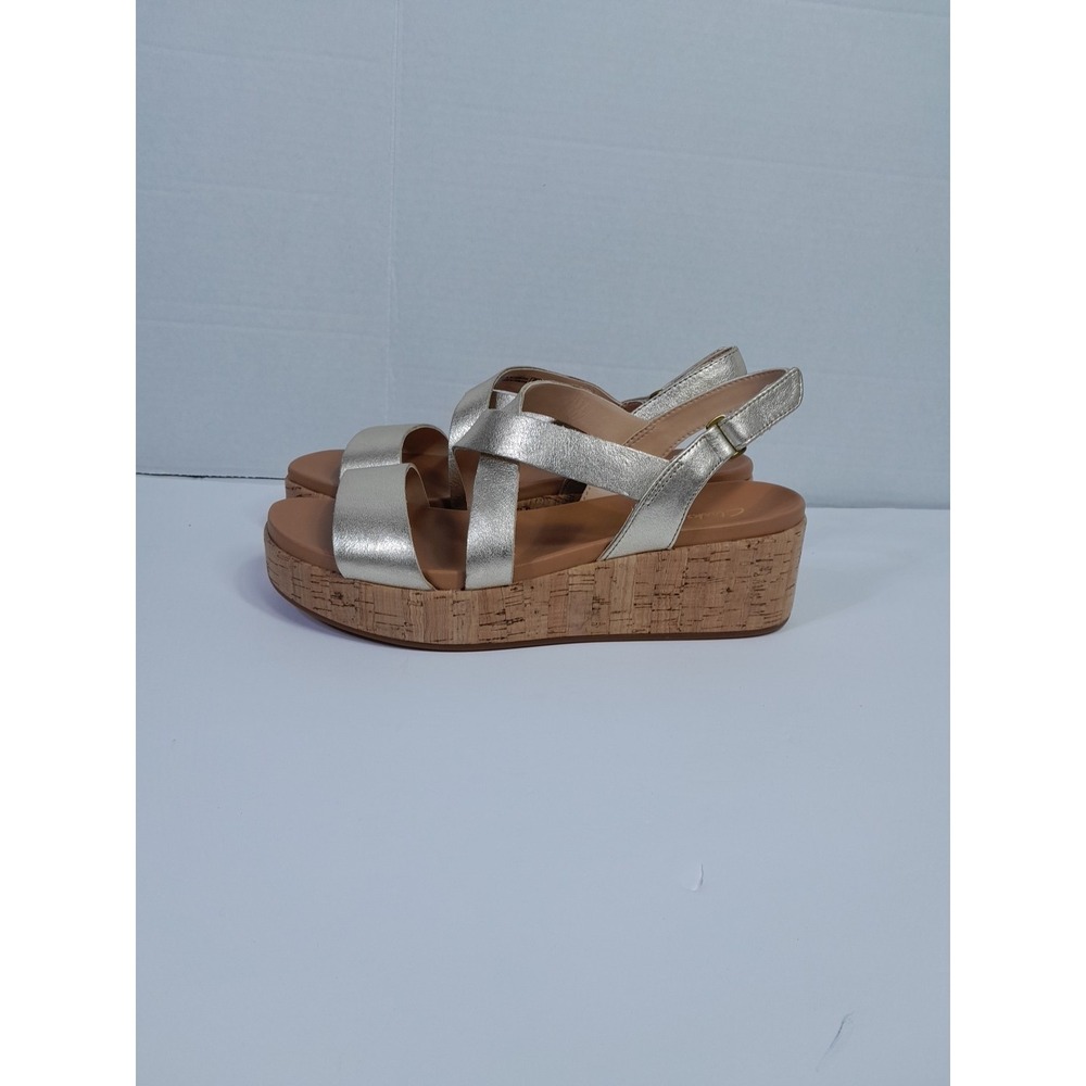 Clarks Metallic Gold Cork Wedge Sandals
